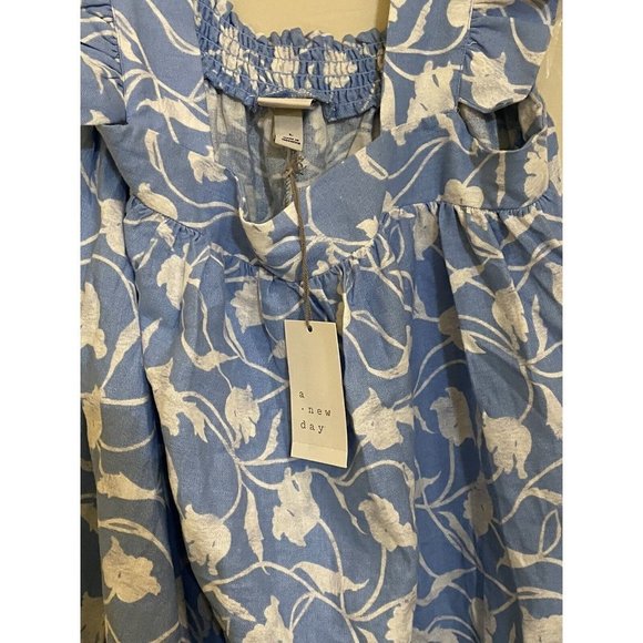 A New Day Womens A-Line  Blue Floral Sleeveless Ruffled Straps L NWT - Picture 3 of 7